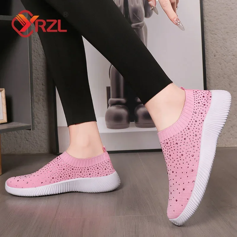 YRZL-zapatillas de deporte de malla transpirable para mujer, zapatos planos de fondo suave, cómodos, antideslizantes, informales, talla grande 43