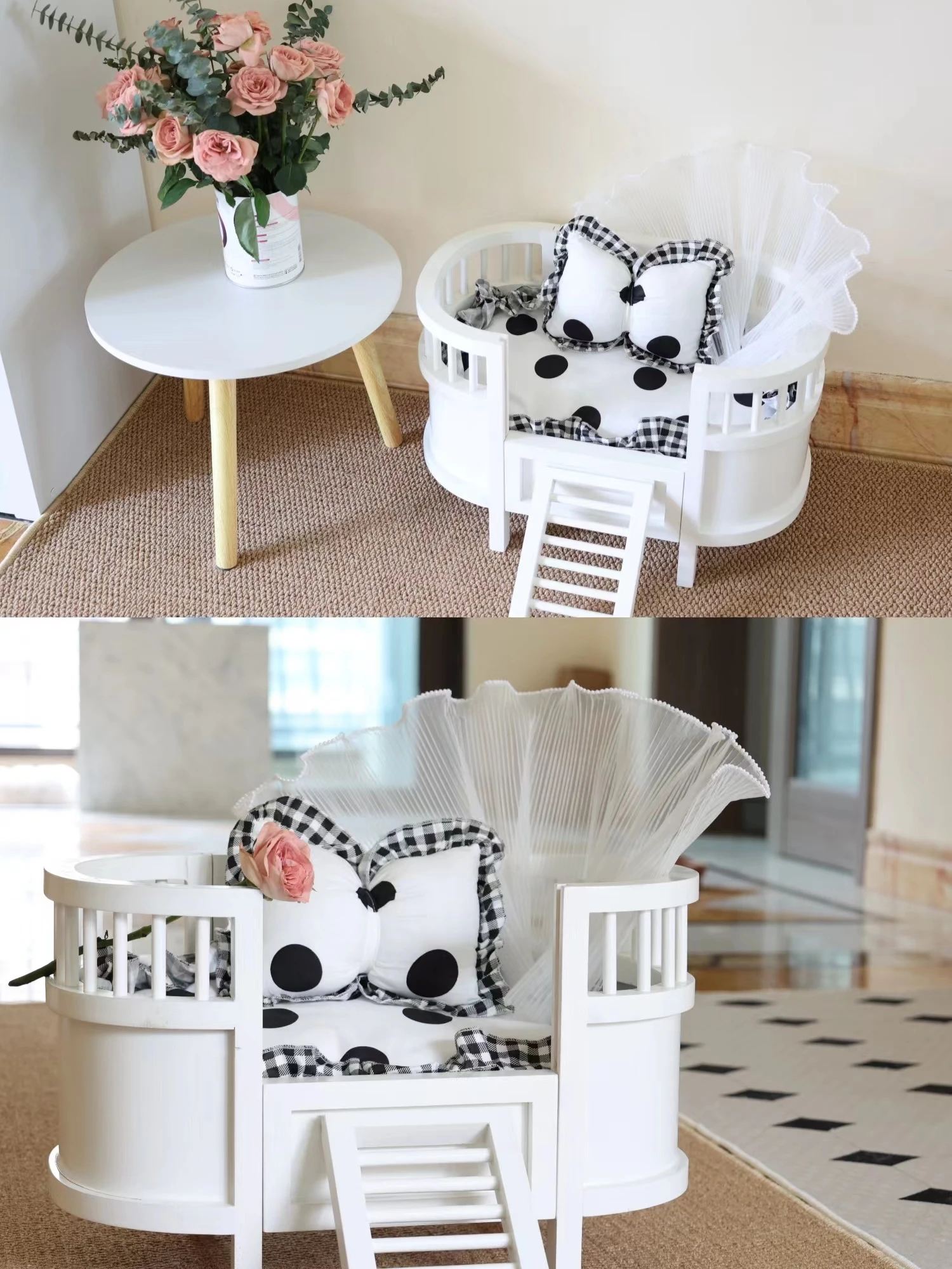 Cama Cat Princess com removível e lavável, Cathouse de madeira universal, TikTok Fairy Swing, Cama Cat grande, 4 estações