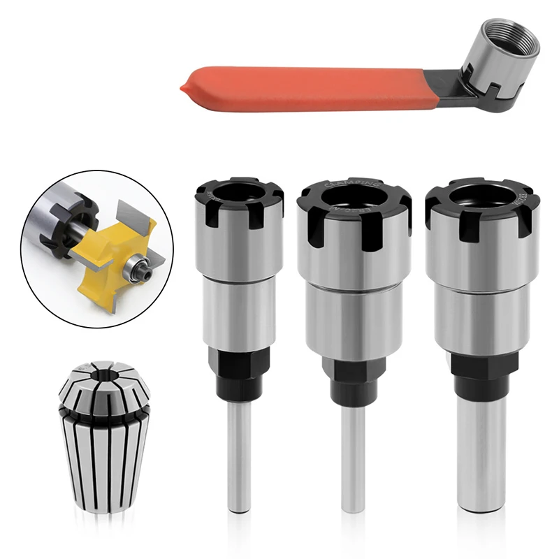 

5pcs Power tool accessories: milling cutter, extension rod, 1 / 4, 1 / 2 handle trimming machine, er chuck wrench