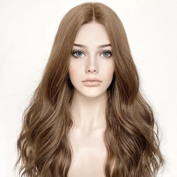 Middle Part Systhetic Light Chestnut Brown 13x4 Transparent Lace Front Wigs for Women Glueless Natural Hairline Long Wavy Wigs