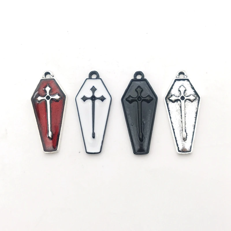 10pcs 10x25mm Coffin Cross Silver Colour Alloy Tibetan Pendants Antique Jewelry Making Small Pendant DIY Handmade Accessories