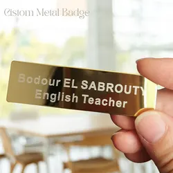 Texts Custom Mirror Golden Metal Name Tag for English Teacher Librarian Volunteer 7x2cm Custom LOGO Badge ID Pin Holder