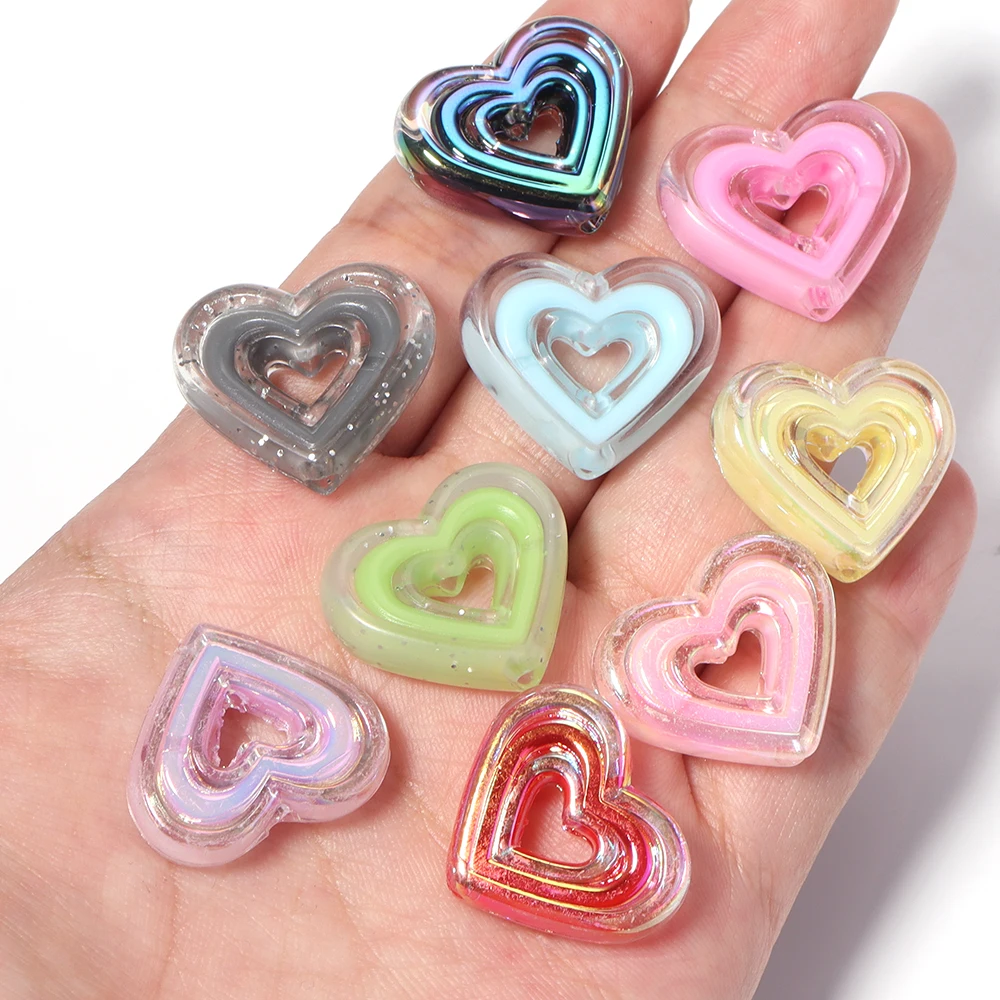 20pcs/lot Transparent Hollow Star Heart Acrylic Beads Loose Spacer Bead For DIY Keychain Phone Chain Jewelry Making Accessories