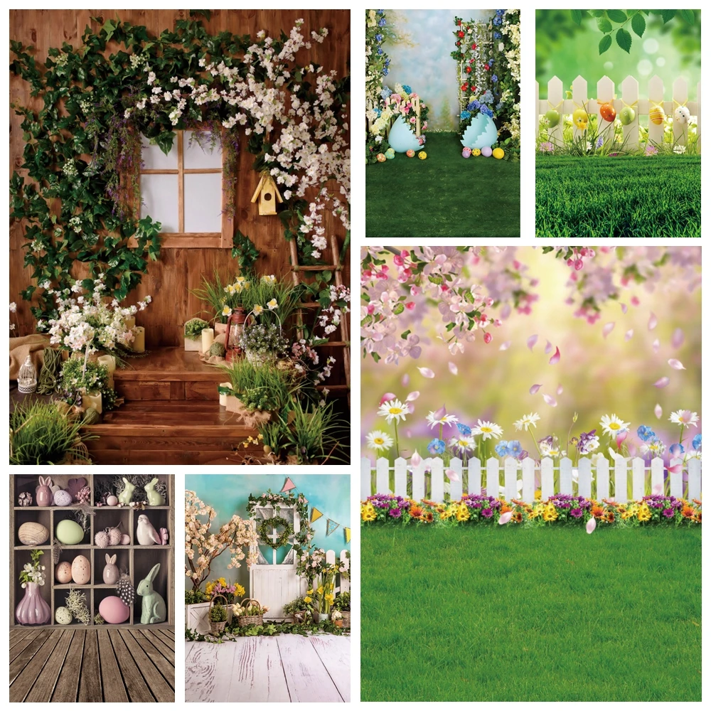 

Spring Easter Rabbit Flower Eggs Wood Floor Newborn Baby Shower Birthday Backdrop Vinyl Photography Background For Photo Studio