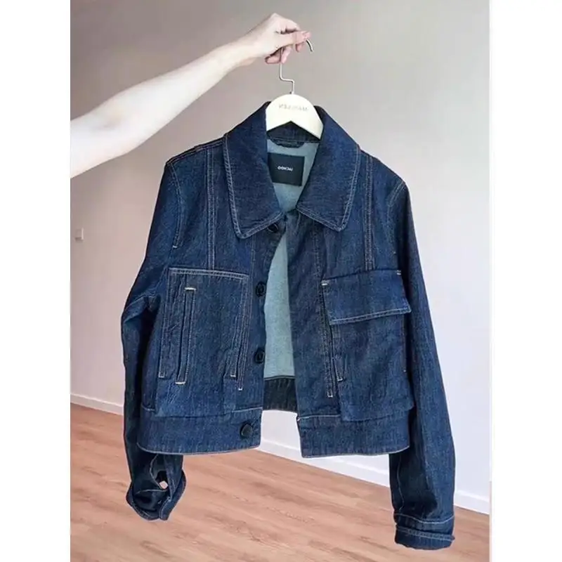 

Весенний женский новый унікальный джинсовый джинсовый джинсовый топ Small Fraance, свободный синий или повседневный топ, корейский свободный крой, мульти-ти