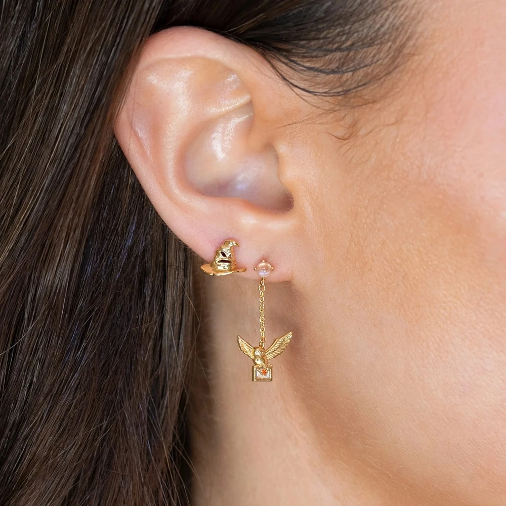 4 قطعة/المجموعة العودة إلى هوجورتس الكرتون وأقراط الذهب اللون مطلي مكعب الزركون حجر النساء المجوهرات