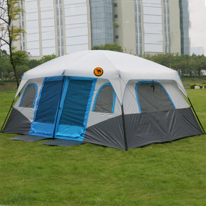 Double Layer Rainproof Camping Tent, Windproof, 2 Hall, One Bedroom, Large Gazebo Barraca, 6-12 Person, New Arrival