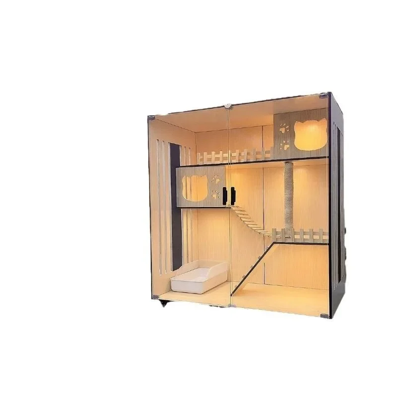 aNew Luxury Wood 2-Layer Cat Villa-Household Rectangular Cat Cabinet & Cage With Waterproof Nest Indoor Big Cat House Breeding