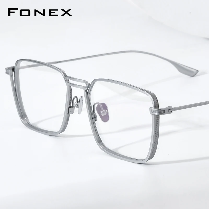 FONEX Titanium Eyeglasses Frame Men Vintage Brand Design Retro Square Glasses Big Size Ultralight-Weight Japanese Eyewear 85721