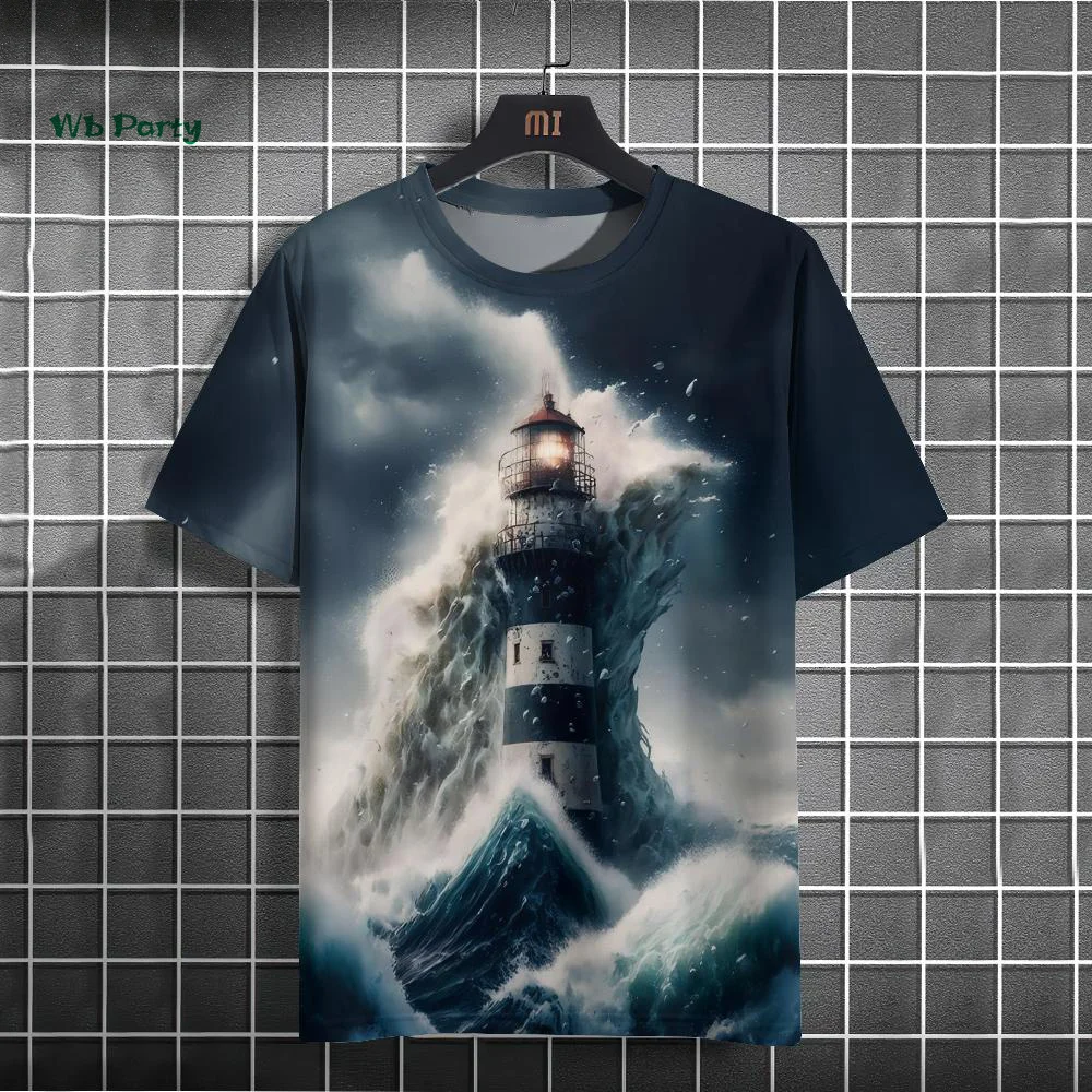 

Lighthouse 3D Printed Men's T-Shirt Summer Fashion Men's Short Sleeve T-Shirts Hip Hop Street Tops Casual Loose Men's Clothing