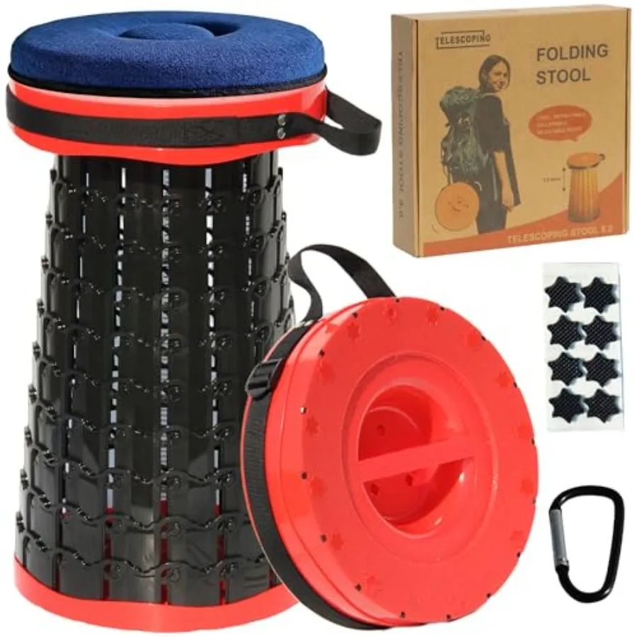 

Higher 19.7" D 11.8" XXL Collapsible Stool with Cushion Portable Telescoping More Sturdy Load Capacity 1000Lbs Retractable Adju