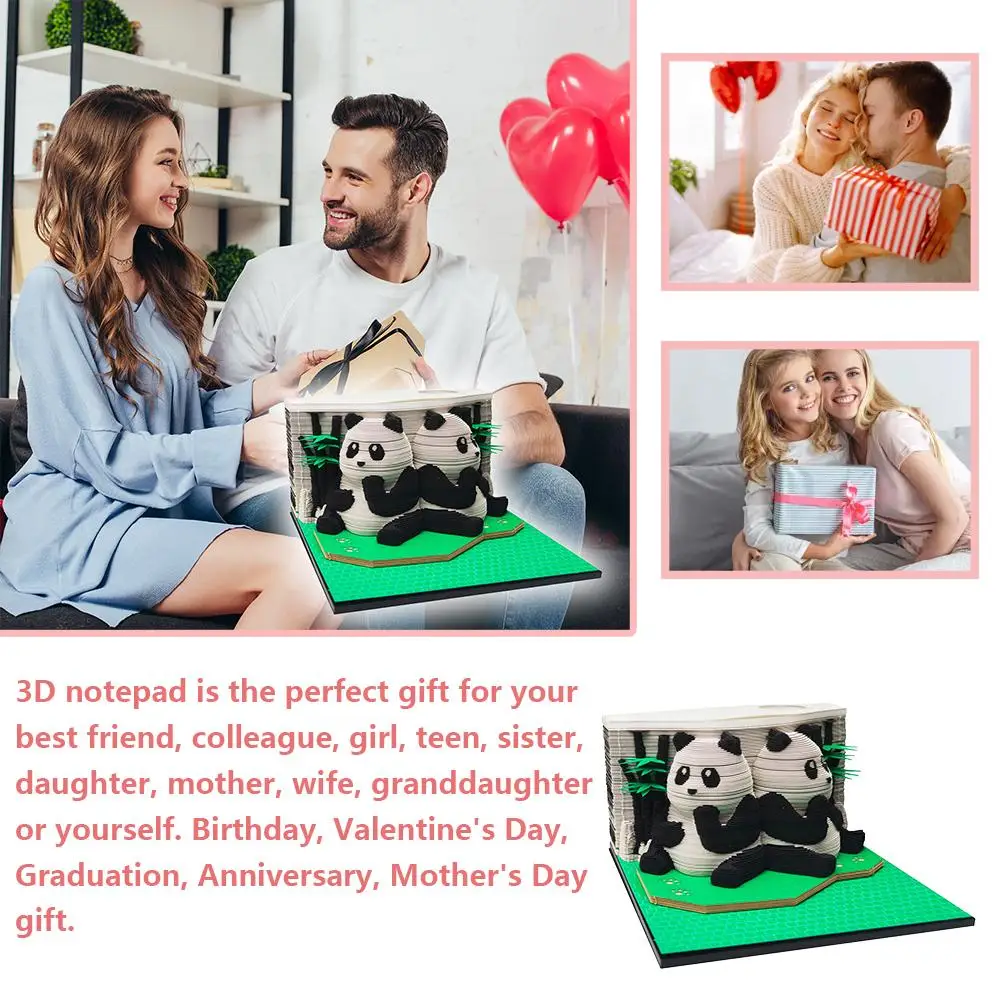 3D Calendar 2025 Time Piece Calendar Twin Panda 3D Decoration Pad Office Birthday Supplies Desktop Gift Note D8Q0