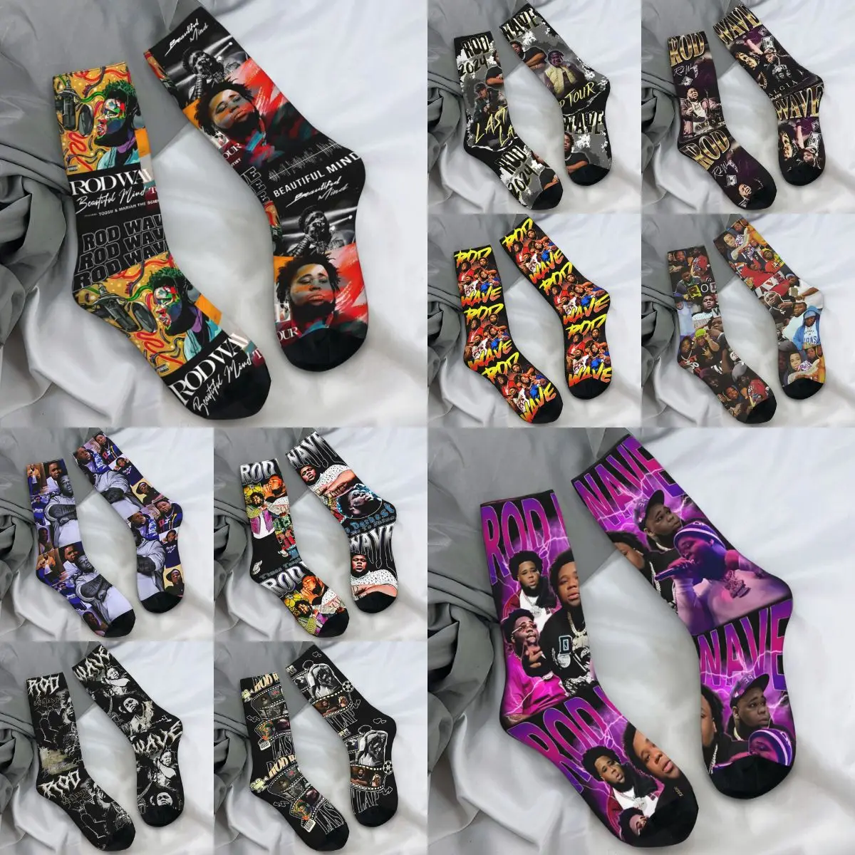 Rod Wave Graphic Socks Retro Stockings Autumn Anti Slip Adults Men Socks Medium Soft Pattern Skateboard Socks