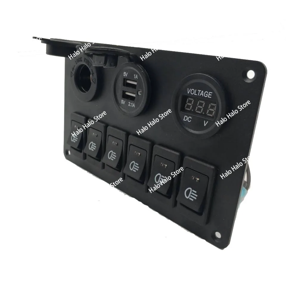 Picture 4: 12V 24V Car RV Fog Light Switch Panel with USB Charger Voltmeter Power Outlet for Cab Control Bar