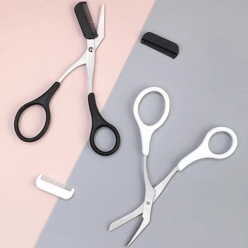 1 Piece Safe Eyebrow Trimmer Stainless Steel Eyebrow Scissors with Comb Hair Removal Shaver Eyebrows Shaping Makeup Tool
