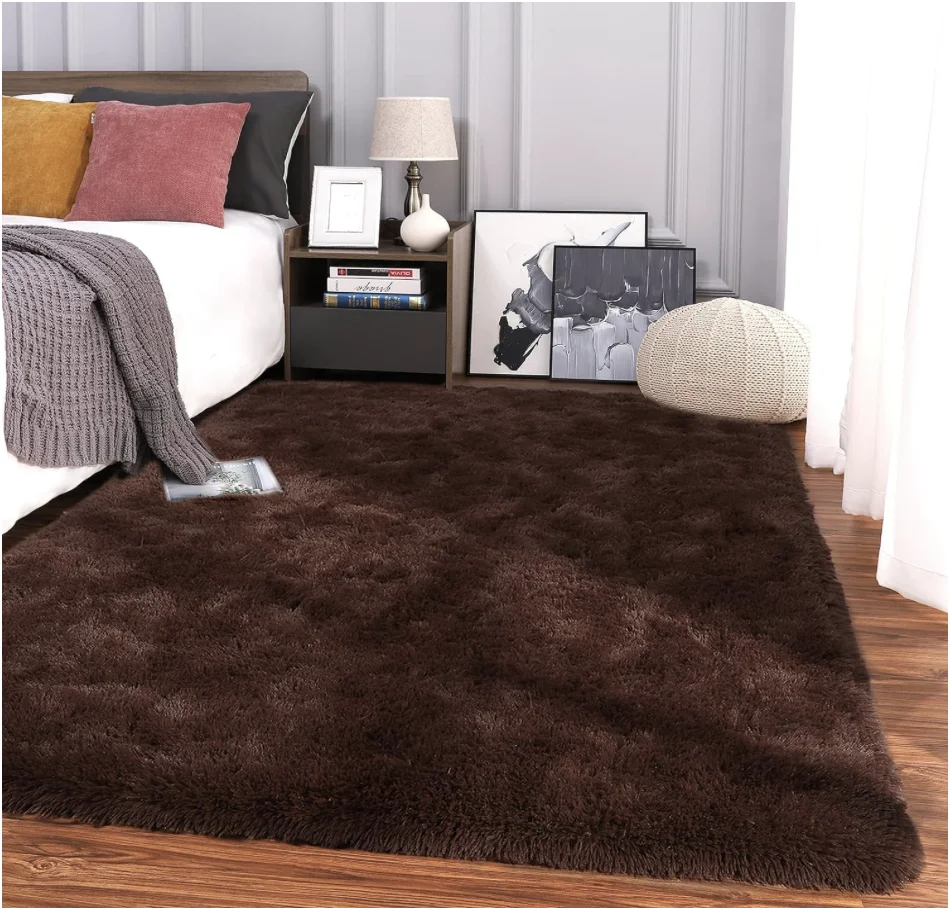 Brown Fluffy Area Rug, Cute Shaggy Carpet for Bedroom, High Pile Shaggy Carpets for Living Room, Indoor Fuzzy Rugs for Girls Kid