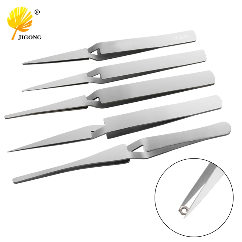 1PC Tweezers Stainless Steel  Non-slip Cross Lock Reverse Action Tweezer Save Effort Maintenance Tools