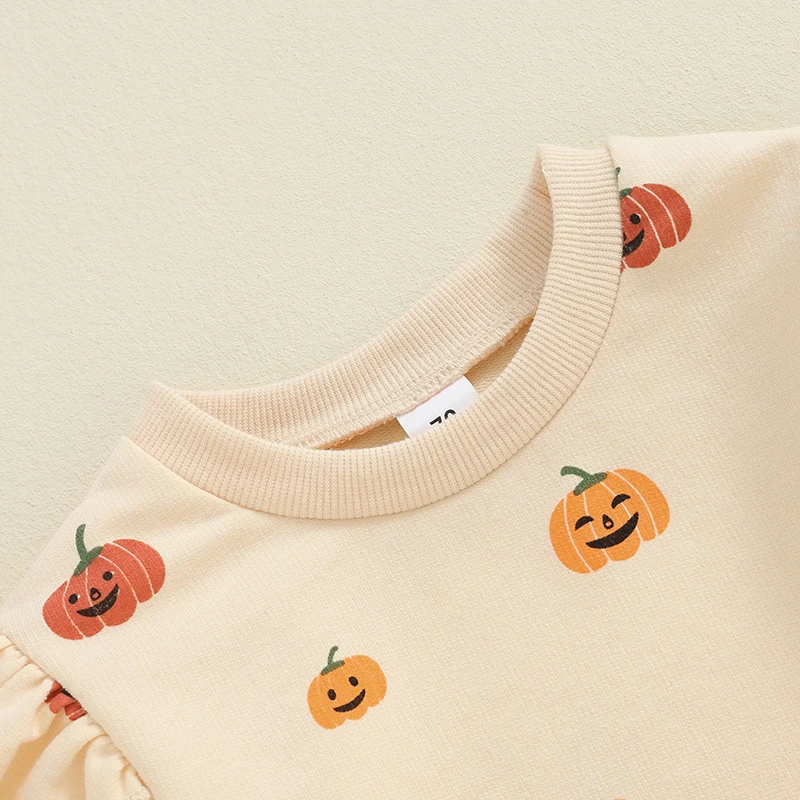 Toddler Clothes Baby Girl Fall Halloween Outfit Pumpkin Print Long Sleeve Pullover Pants  Set 2 Pcs Baby Clothing