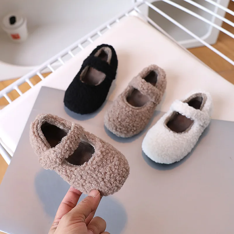 

2025 Winter New Fur Cover Toe Light Warm Kids Casual Shoes Children Flats Plush Warm Non-slip Leisure Comfy Boys Girls Shoes
