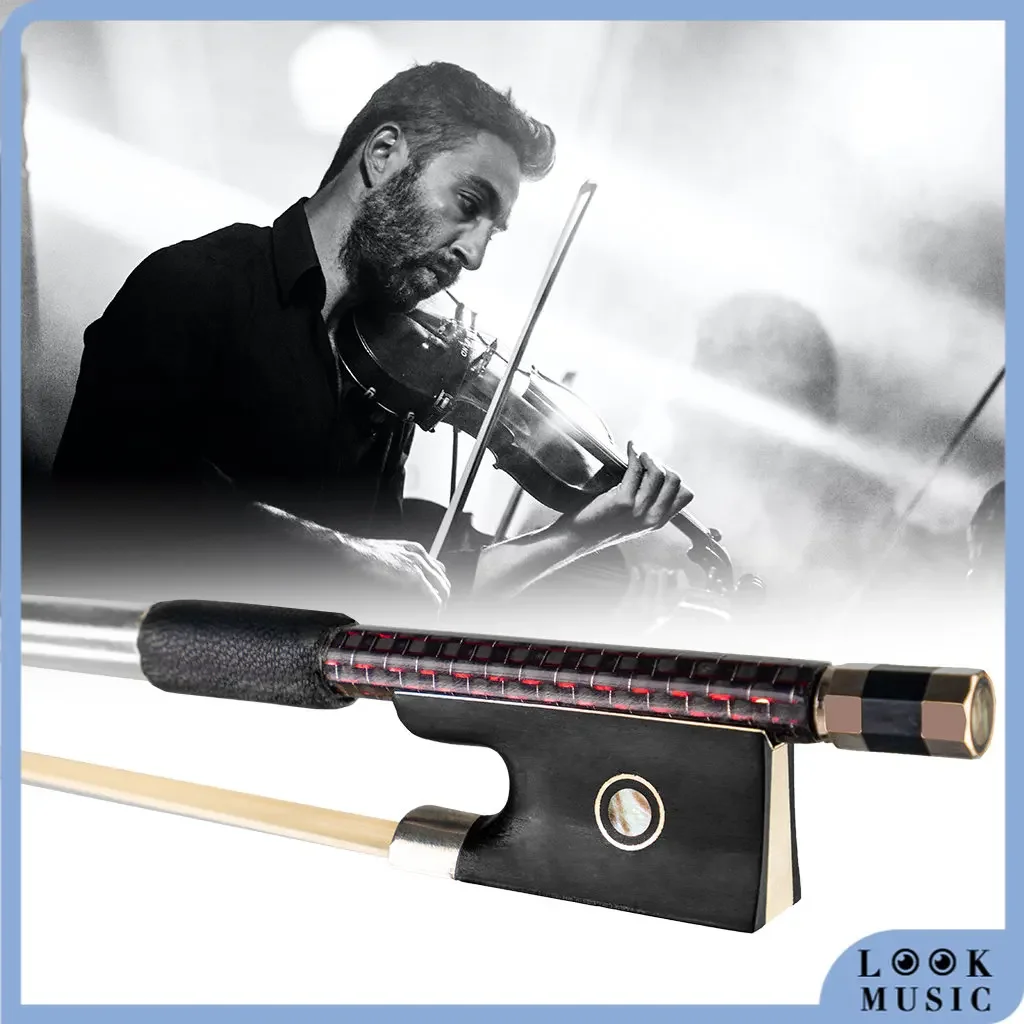 LOOK Advanced 4/4 Red-Silk Braided Carbon Fiber Violin Bow AAA Mongolia White Horse Hair Ebony Frog Bow Well Balance