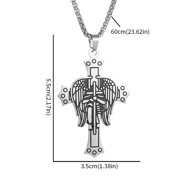 High Quality Stainless Steel Holy Archangel Saint Michael Wings Cross Pendant Necklace Men Women Amulet Jewelry Gift