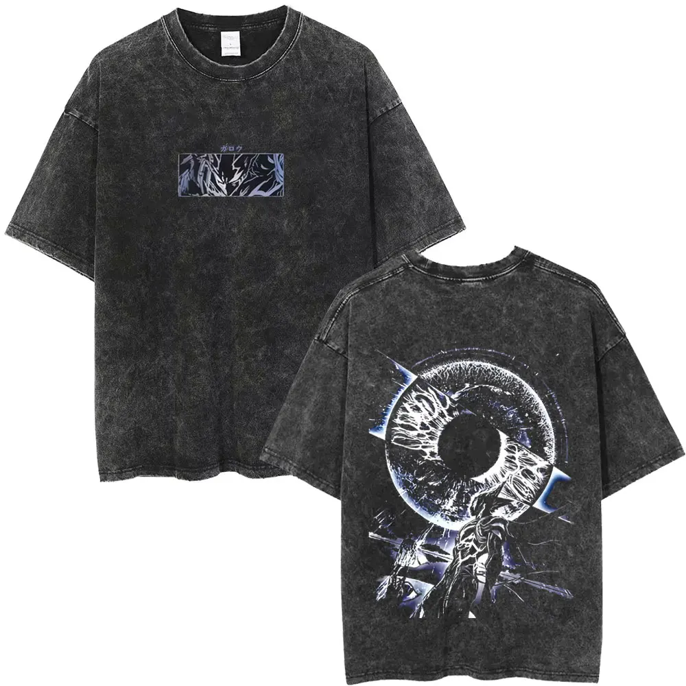 Japanese Anime One Punch Man Washed VintageT Shirt Genos Garou Saitama Print T-shirt Men Women Cartoon Manga Oversized T-shirts