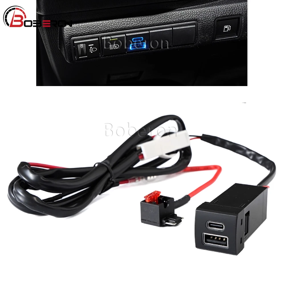 Blue LED Light QC3.0 Type-C PD Socket Car Phone Charger Adapter for Toyota Prado Senna LC300 Accessories