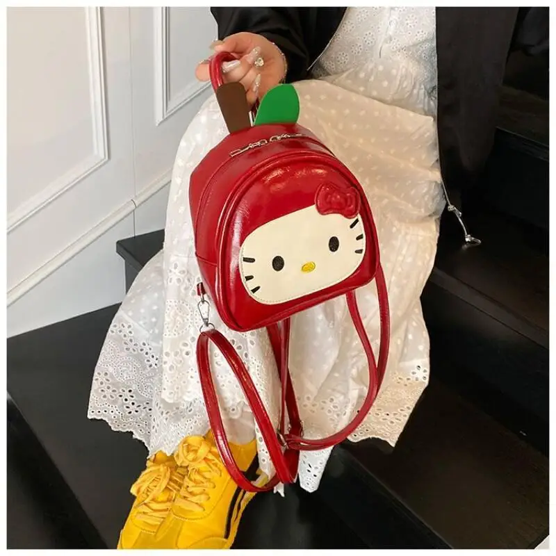 Anime Hello Kitty Roter Rucksack Sanrio Kawaii Pu Freizeit Niedlicher leichter Rucksack Mädchen Junior High School College Prinzessin Rucksack