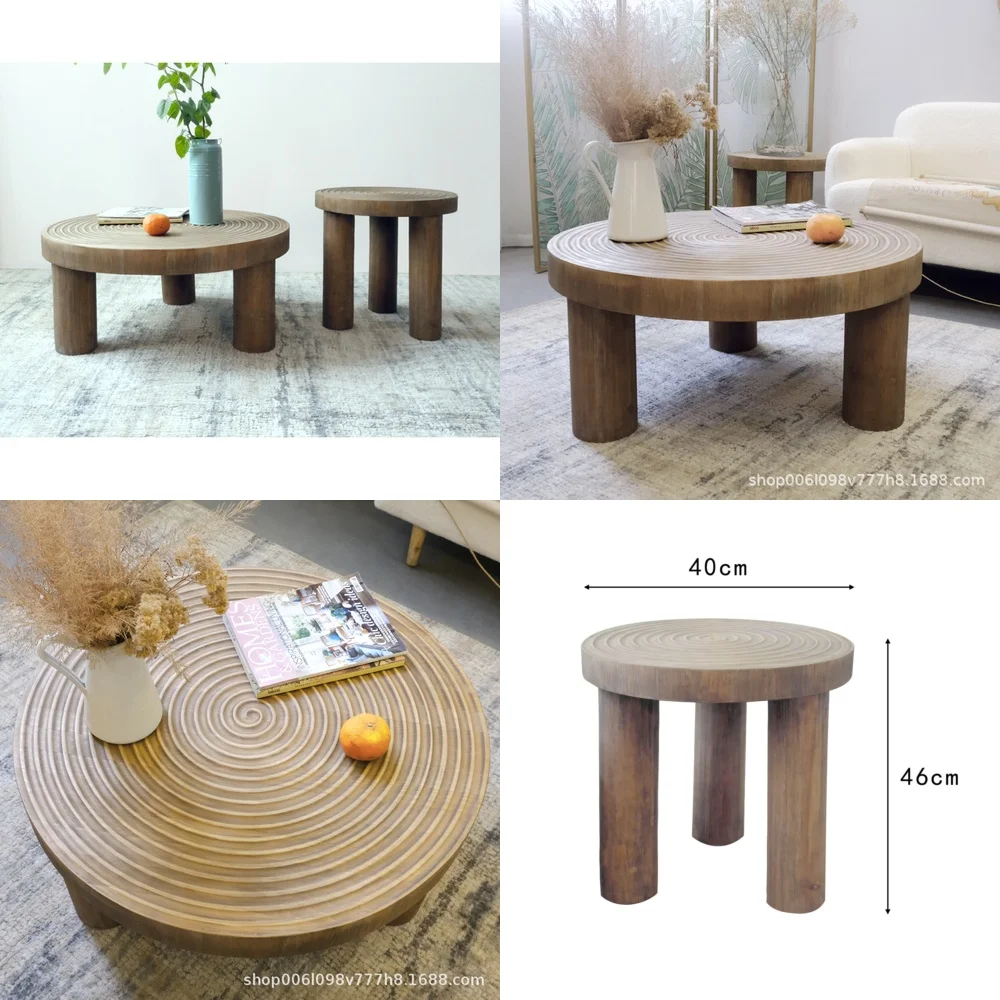 Wabi Sansi for Retro Old Solid Wood Coffee Table Small Apartment Creative Round Living Room Side Table Homestay Thread