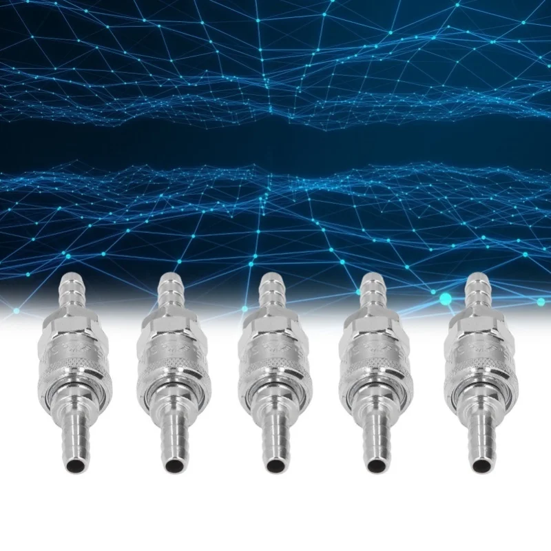 5 Sets Air Coupler Nickel Plated Stainless Steel Pneumatic Quick Connect Fittings And Plug Kit(5x8 Long Tail (SH+PH-20) )