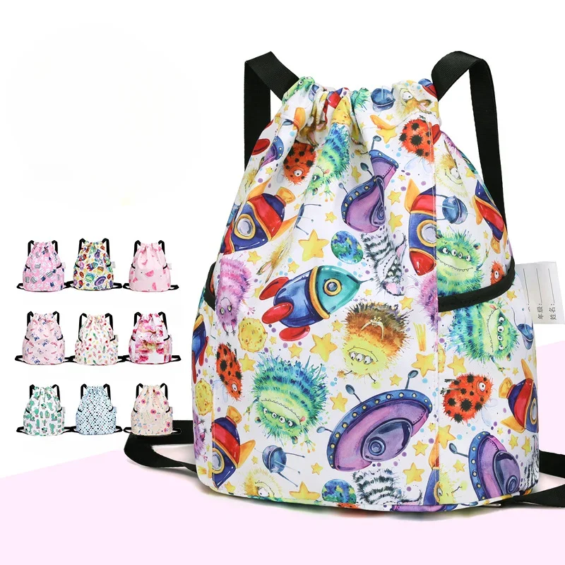 Children Cute Cartoon Dance Bag Drawstring Backpack School Bag Dance Bag Outdoor Travel Storage Bags Mother Kids Bags for Women