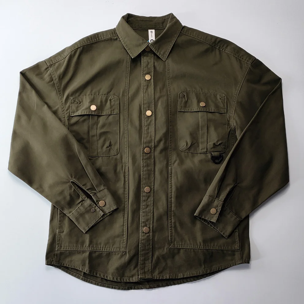 

Spring Autumn Men's Cotton Workwear irt Jaet Loose Canvas Wear Resistant Long Sve Collar Casual Outerwear
