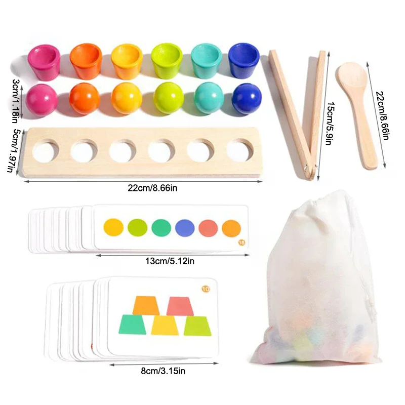 Brinquedos educativos montessori de madeira, bola de correspondência de cores, copos de empilhamento, jogo para crianças, aprendizagem pré-escolar, auxiliares de ensino de cognição