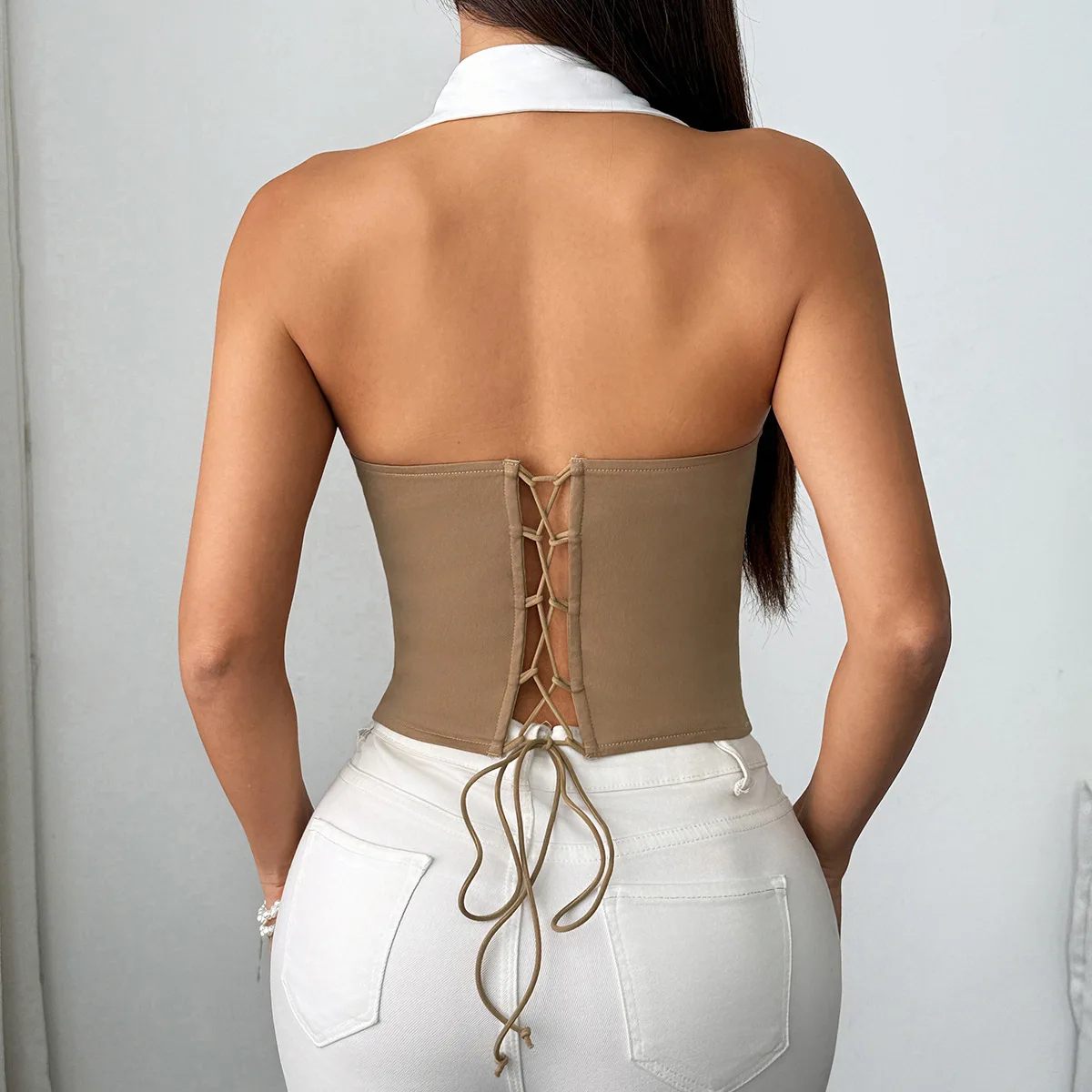 Fishbone Corset Sexy Women Halter Commuter Vest Y2k Strapless Crop Tops Lace Up Shapewear Camisole Summer Fashion Slim Tank Top
