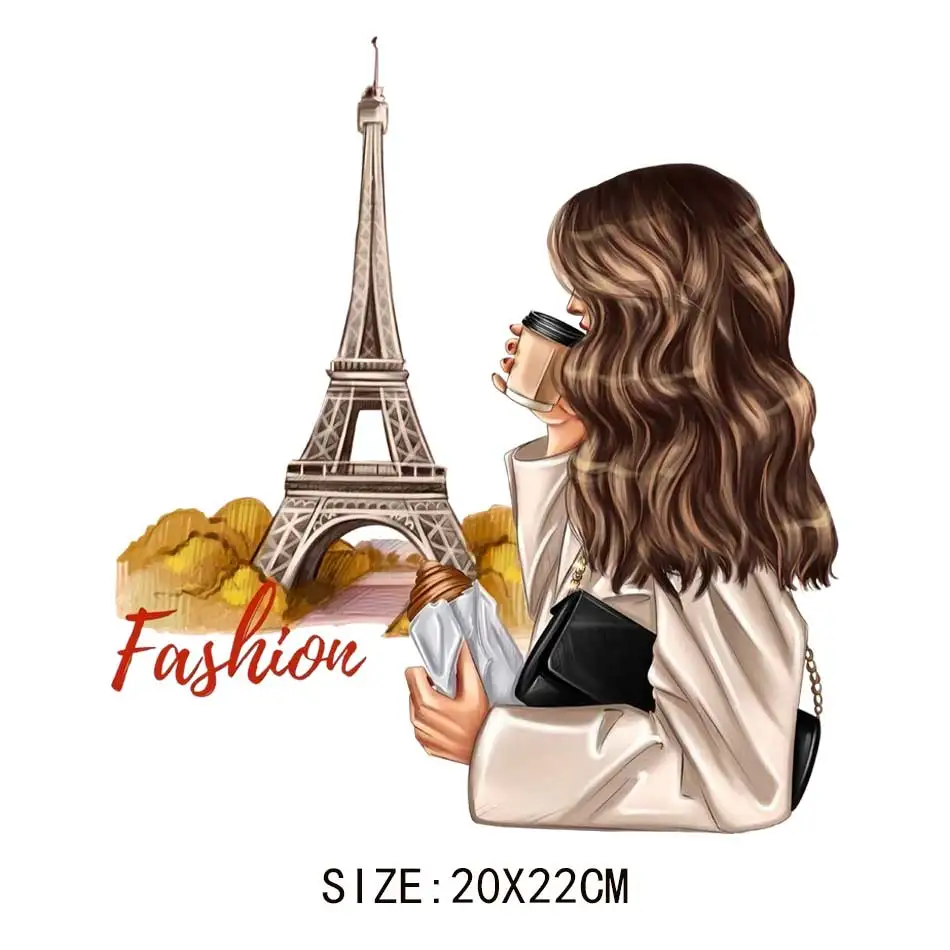 Beautiful Eiffel Tower Patches For Clothing DIY Washable T-Shirts Heat Transfer Thermal Stickers Fashion Girls Iron On Appliqued