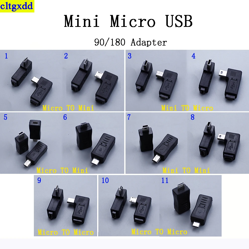 

cltgxdd 1piece Micro USB Female connector to Micro Male Micro to Micro to Mini data distributor 5-pin 90/180 degree socket