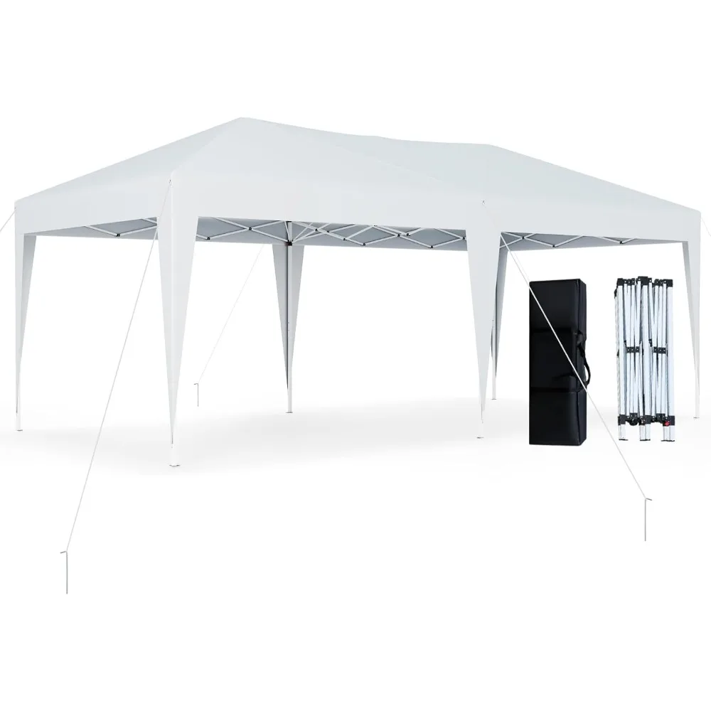 10 x 20 FT Pop Up Canopy, Easy Setup Outdoor Tent Shelter with Carry Bag, 6 Ropes, 12 Stakes, Portable Canopy Tent for Party BB