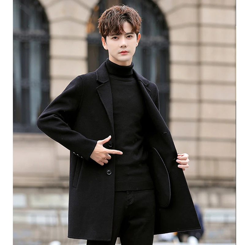 Autumn and Winter Men's Korean Fashion Business Casual Mid Length Coat