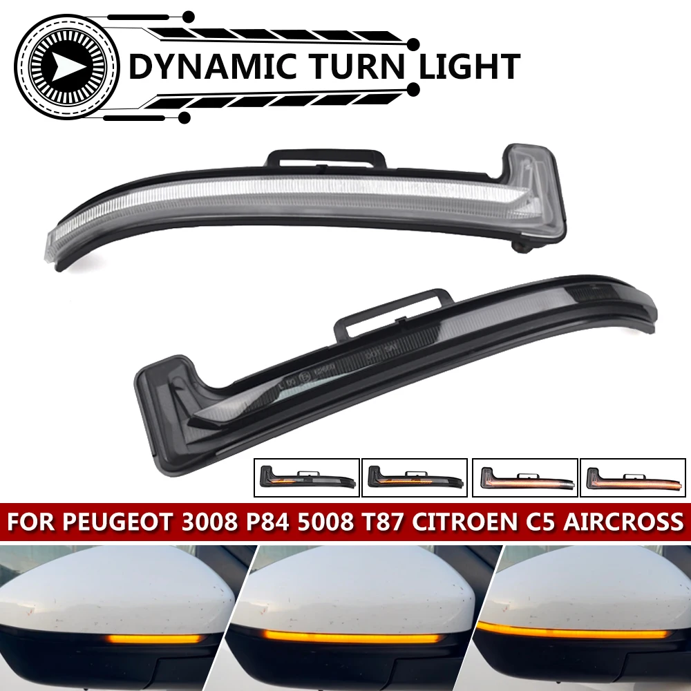 For Peugeot 3008 5008 / Citroen C5 Aircross 2017-2021 Car Dynamic Turn Signal Lamps LED Side Mirror Sequential Lights 2PCS