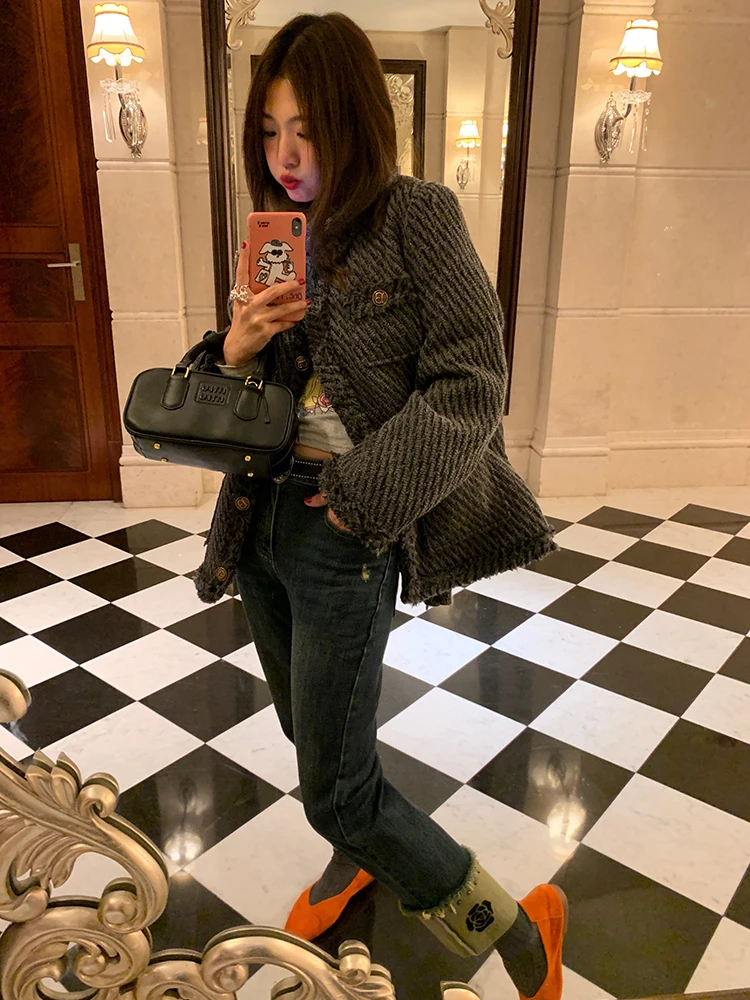 

High Waist Straight Leg Jeans Women's Autumn Winter ort Size Printed High Nine Points Pants Deep Color High Waist Jeans