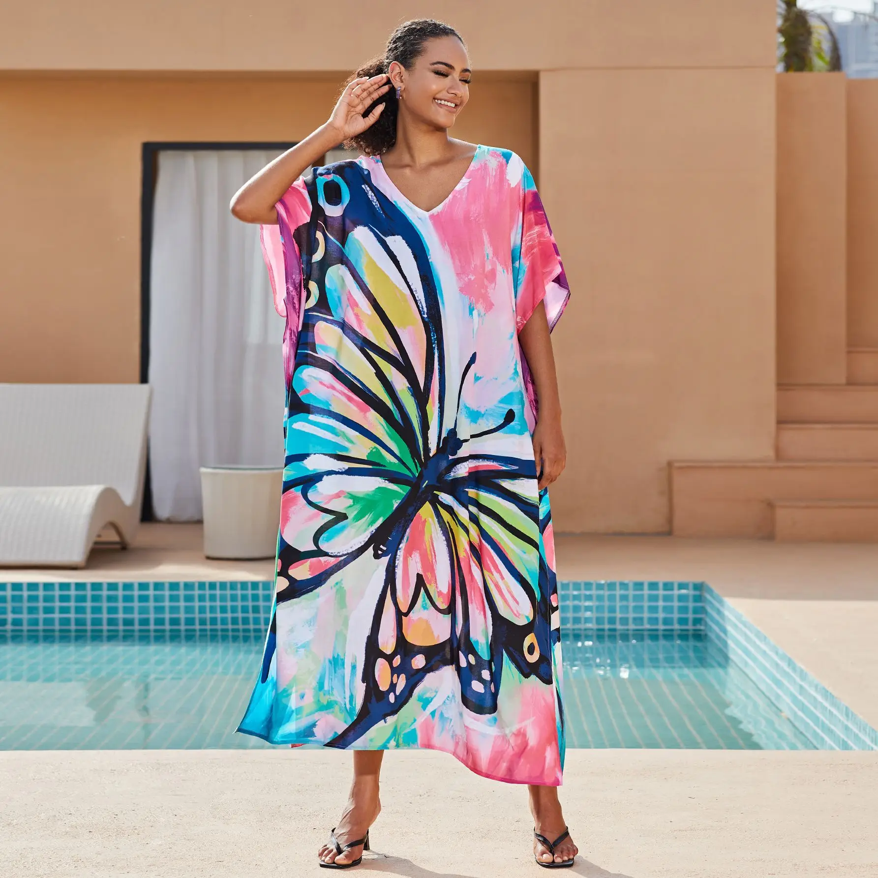 New Cover-up Bohemian Dress Print Multicolor Beach Style Kaftan Swimsuit Cover Up Maxi Dress Robe De Plage 2024 Tunic For Beach