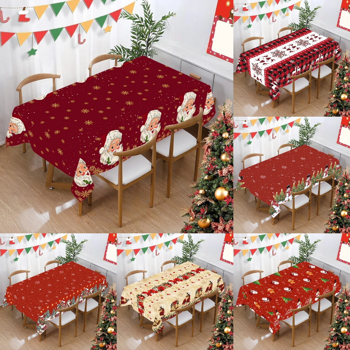 Mantel navideño de Papá Noel, cubierta de mesa rectangular de plástico, decoración de fiesta para el hogar, cocina, mesa de comedor, decoraciones navideñas