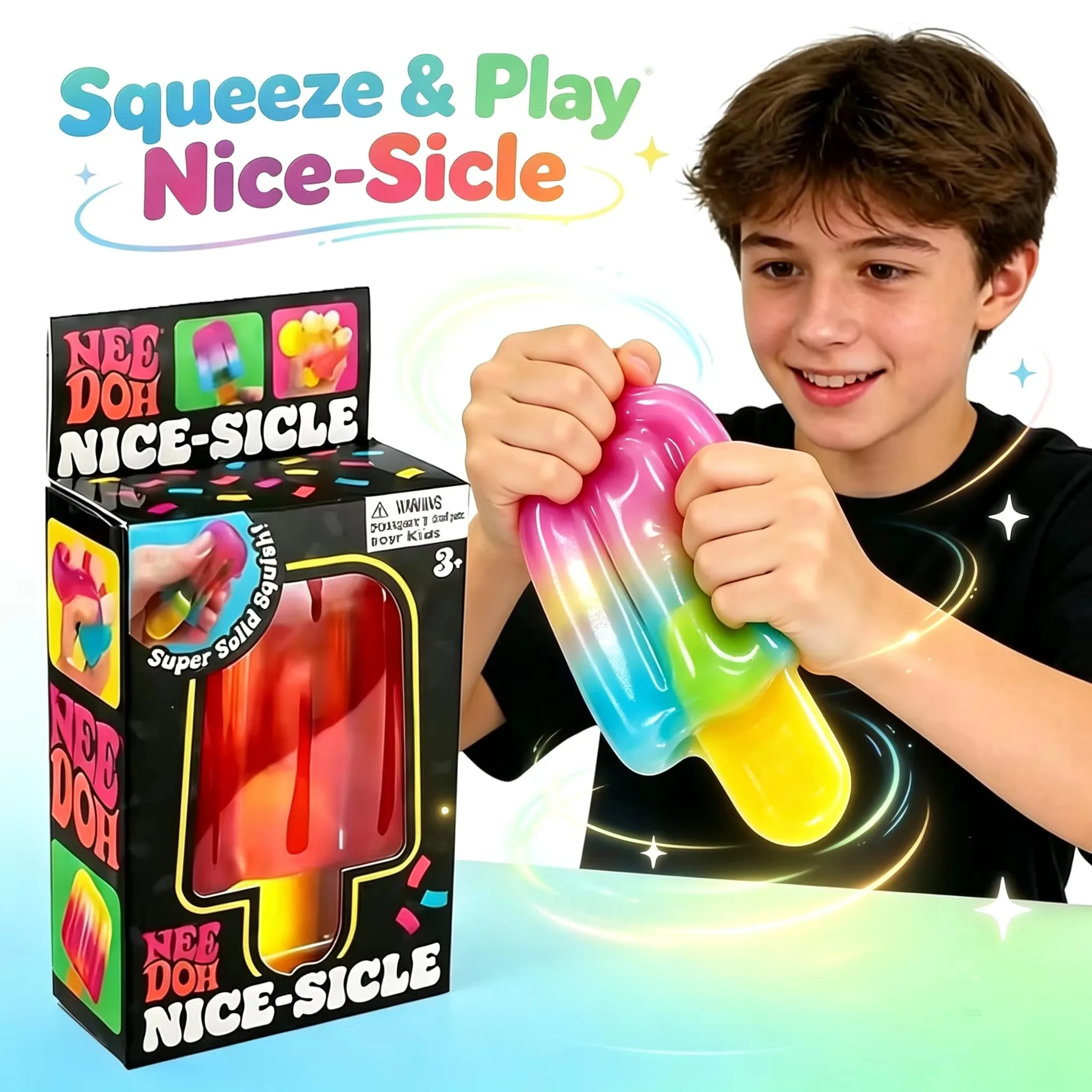 NeeDoh Nice Sicle Popsicle Fidget Toy Gradient Rainbow Ice Cream Soft Squeeze Squish Toy Stress Relief Desktop Decor Kids Gift