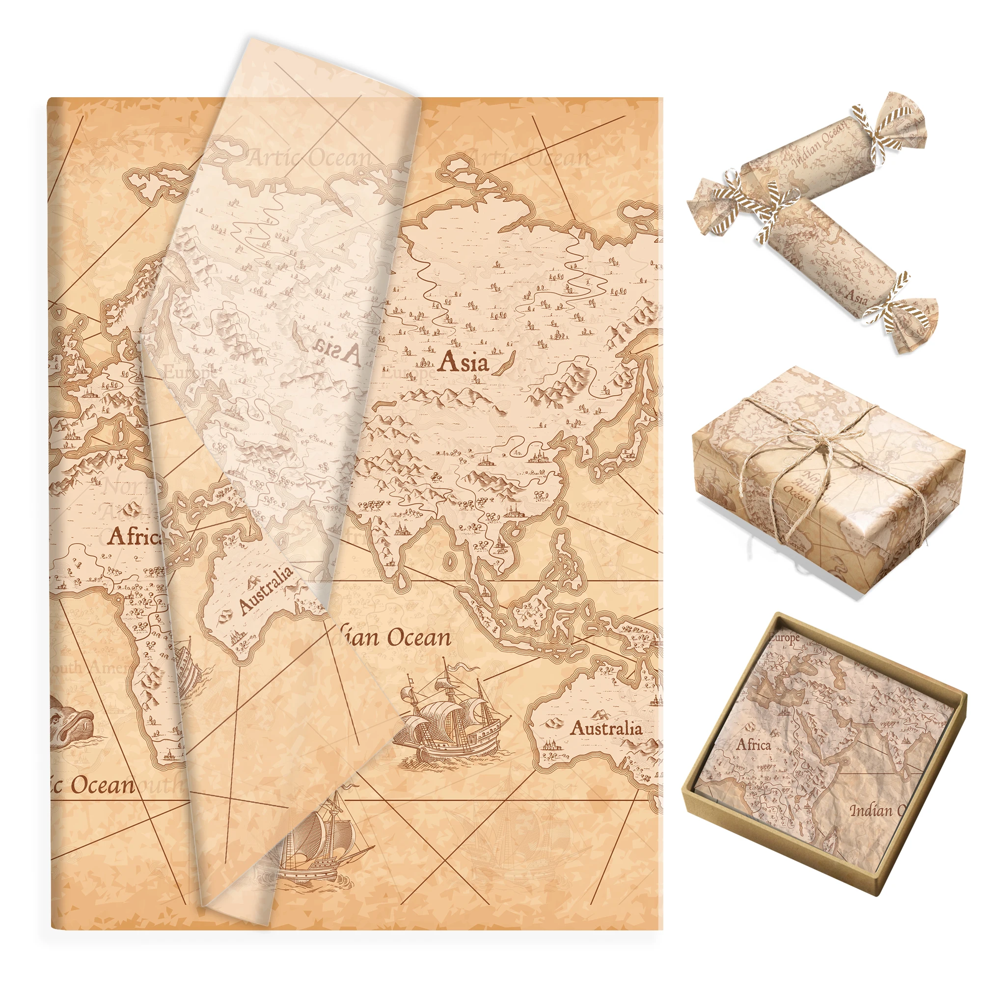 20/50/100 Stück Weltkarte Seidenpapier, Geschenkbox Geschenkpapier für Geburtstagsparty-Dekoration, DIY Geschenkverpackungspapier Partyzubehör
