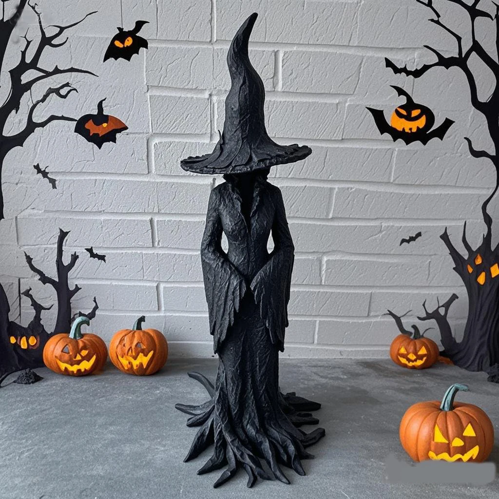 Cracker Barrel Witch Statue, Halloween Witch Statue, Gothic Halloween Resin Figurine, Retro Magician Decor, Dark Fantasy Ornamen