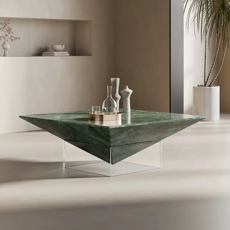 

Modern Minimalist Acrylic Coffee Table Transparent Floating Natural Marble for Base Plinth Pedestal Coffee Tables Center Table