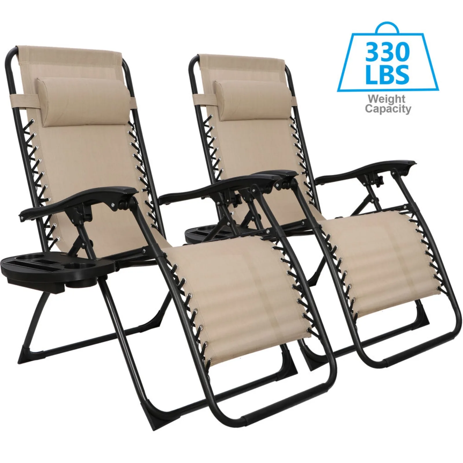 

US Set of 2 Zero Gravity Chairs Folding Lawn Chair Lounge Recliners with Cup Holder