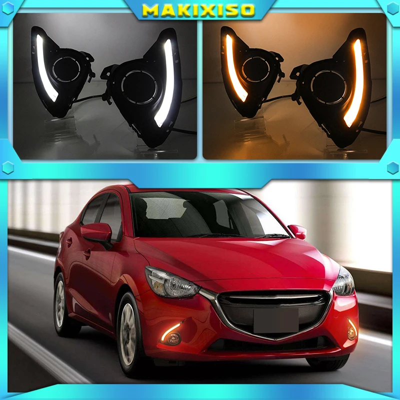 

1 Set DRL For Mazda 2 Mazda2 Demio 2015 2016 LED DRL Daytime Running Lights Daylight Fog light cover yellow signal