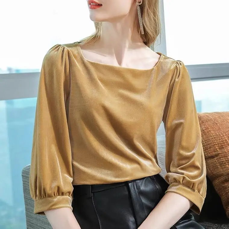 England style women fashion vintage square collar velour shirt,Spring elegant Lantern sleeve blouse velvet tops 10 colors