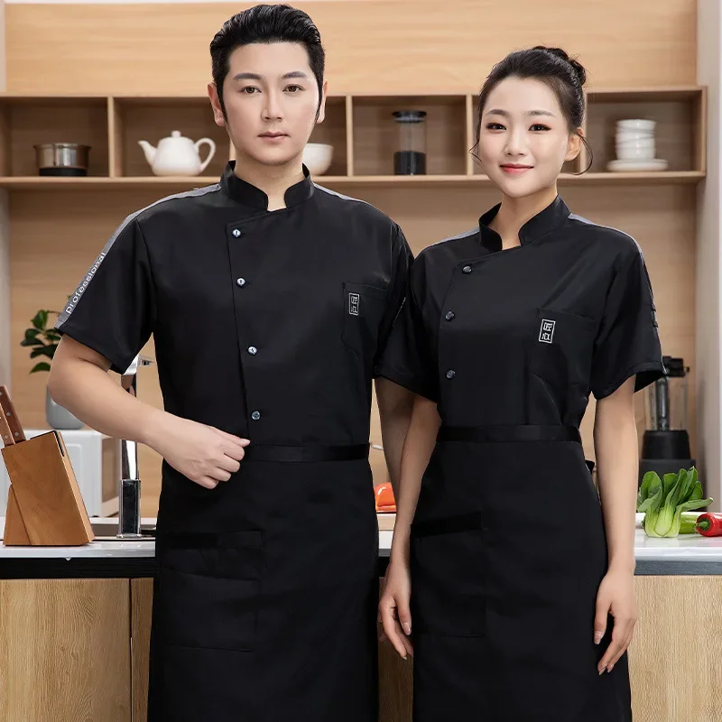 Single Breasted Kitchen Chef Uniform Short-Sleeved Western Restaurant Food Services Cooking Clothes Kitchen Hotel Work Overalls